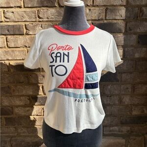 White Tee with Red Collar Accent